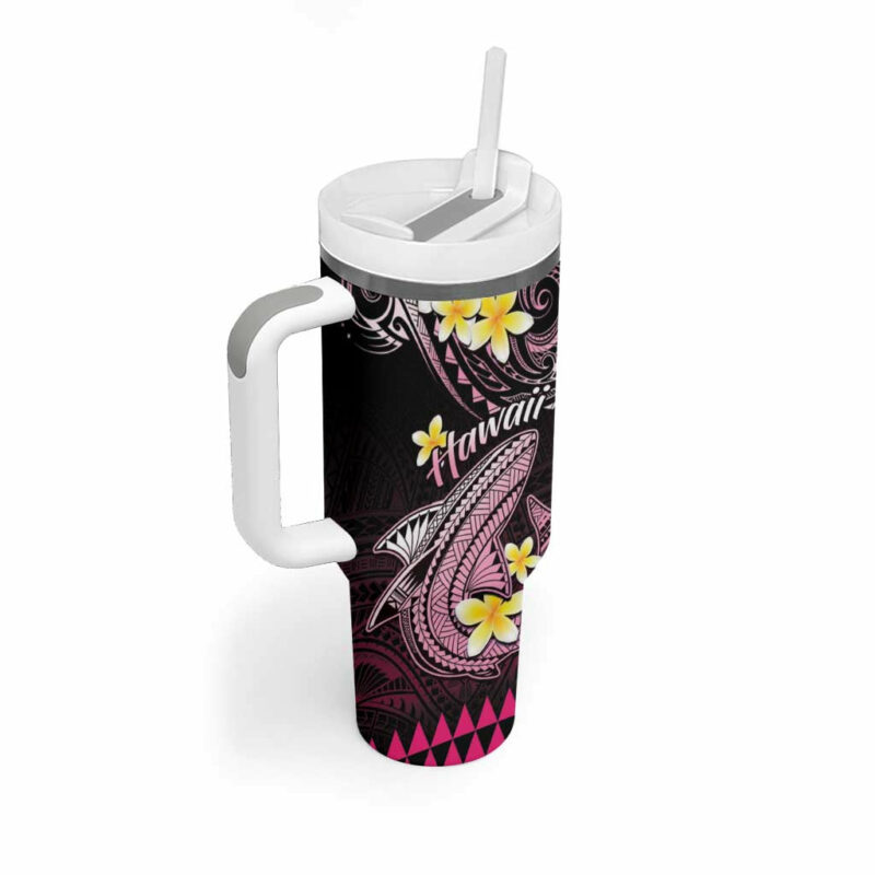 Hawaii Polynesian Shark with Kakau Pink Custom Stanley Quencher 40oz Stainless Steel Tumbler With Handle - Threewoofs - Image 2