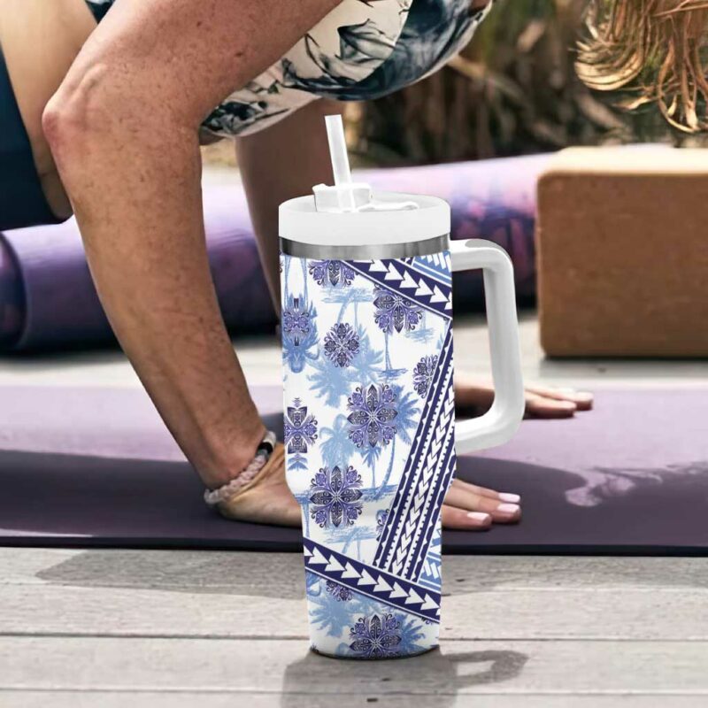 Hawaii Quilt Kakau Polynesian Blue Custom Stanley Quencher 40oz Stainless Steel Tumbler With Handle - Threewoofs - Image 6