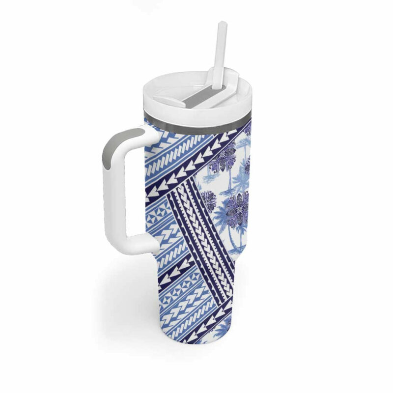Hawaii Quilt Kakau Polynesian Blue Custom Stanley Quencher 40oz Stainless Steel Tumbler With Handle - Threewoofs - Image 2
