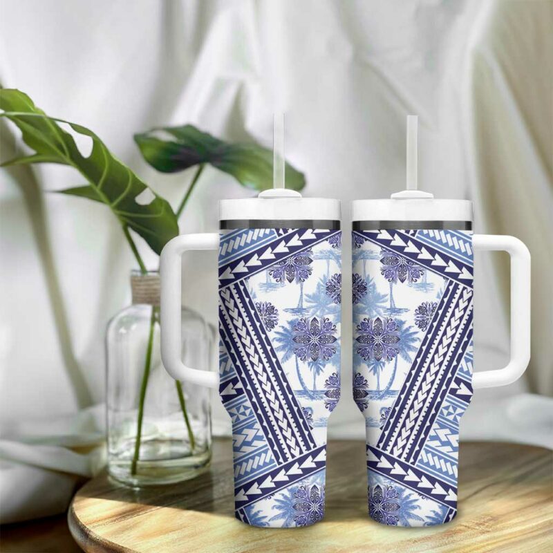 Hawaii Quilt Kakau Polynesian Blue Custom Stanley Quencher 40oz Stainless Steel Tumbler With Handle - Threewoofs - Image 9