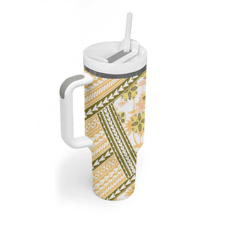 Hawaii Quilt Kakau Polynesian Gold Custom Stanley Quencher 40oz Stainless Steel Tumbler With Handle - Threewoofs - Image 2