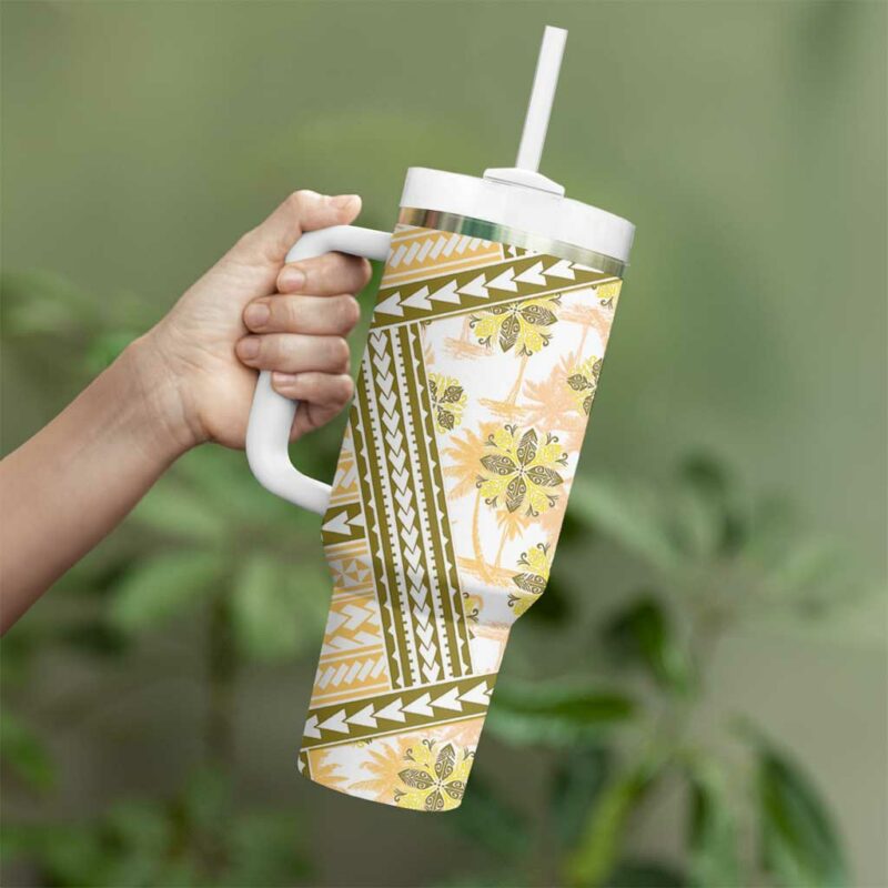Hawaii Quilt Kakau Polynesian Gold Custom Stanley Quencher 40oz Stainless Steel Tumbler With Handle - Threewoofs - Image 3