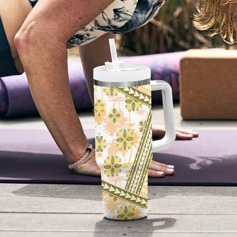 Hawaii Quilt Kakau Polynesian Gold Custom Stanley Quencher 40oz Stainless Steel Tumbler With Handle - Threewoofs - Image 6