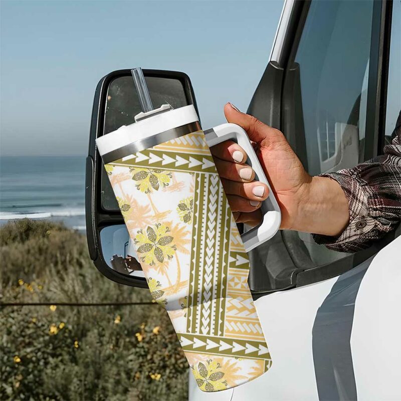 Hawaii Quilt Kakau Polynesian Gold Custom Stanley Quencher 40oz Stainless Steel Tumbler With Handle - Threewoofs - Image 7