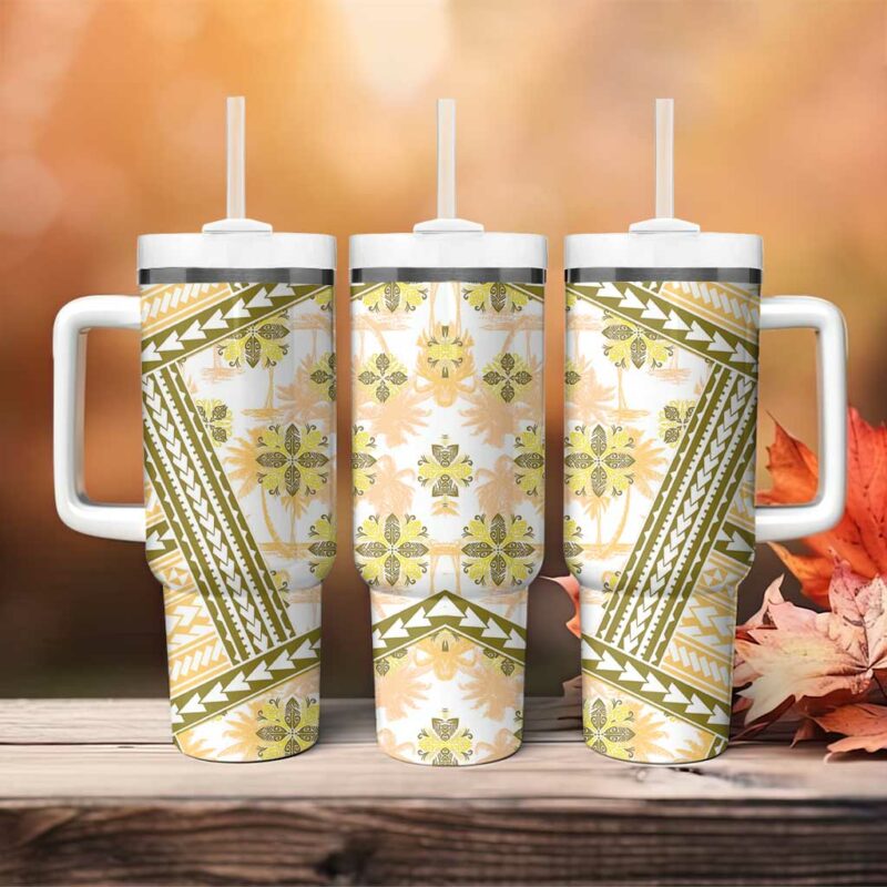 Hawaii Quilt Kakau Polynesian Gold Custom Stanley Quencher 40oz Stainless Steel Tumbler With Handle - Threewoofs - Image 4