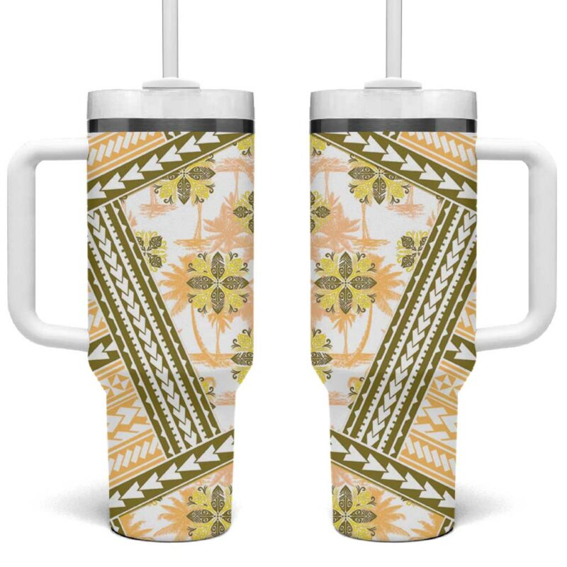 Hawaii Quilt Kakau Polynesian Gold Custom Stanley Quencher 40oz Stainless Steel Tumbler With Handle - Threewoofs