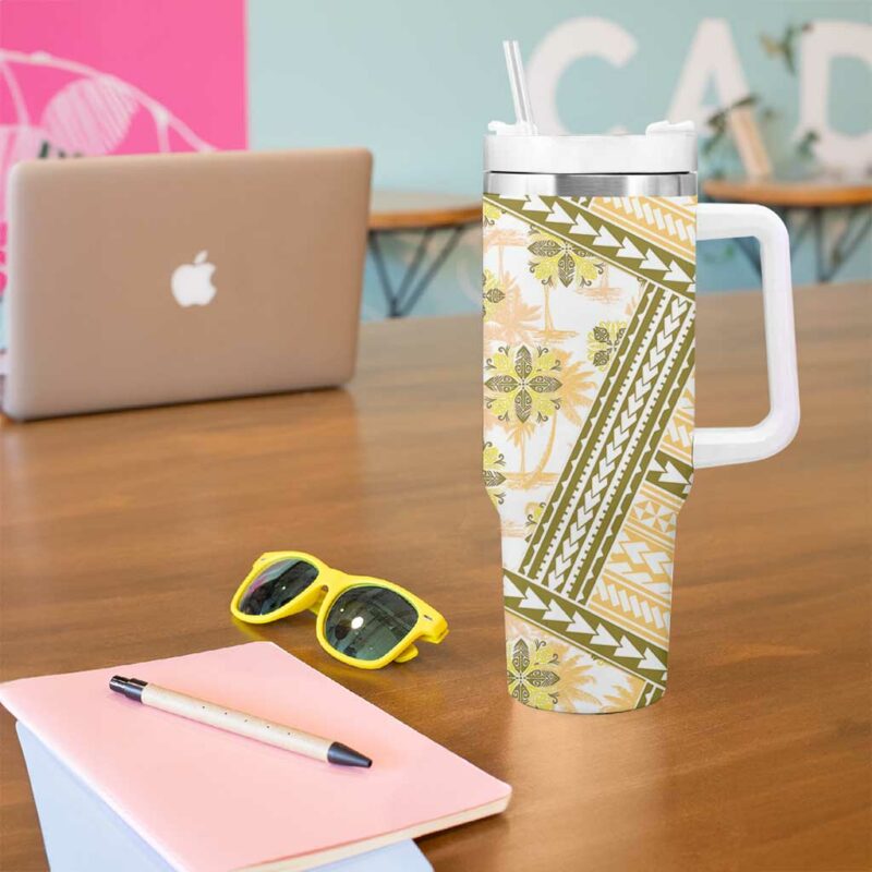 Hawaii Quilt Kakau Polynesian Gold Custom Stanley Quencher 40oz Stainless Steel Tumbler With Handle - Threewoofs - Image 5