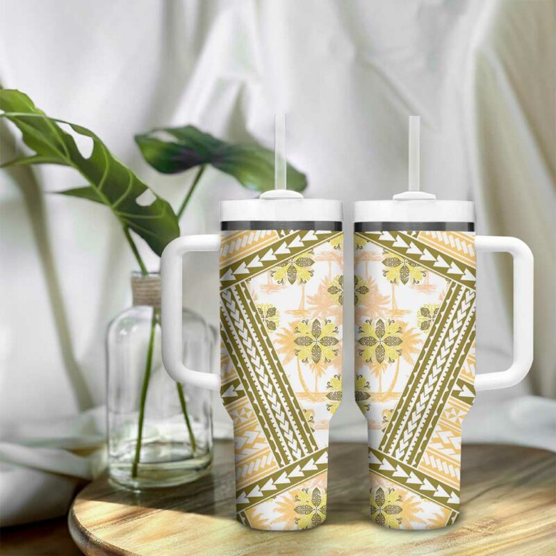 Hawaii Quilt Kakau Polynesian Gold Custom Stanley Quencher 40oz Stainless Steel Tumbler With Handle - Threewoofs - Image 9