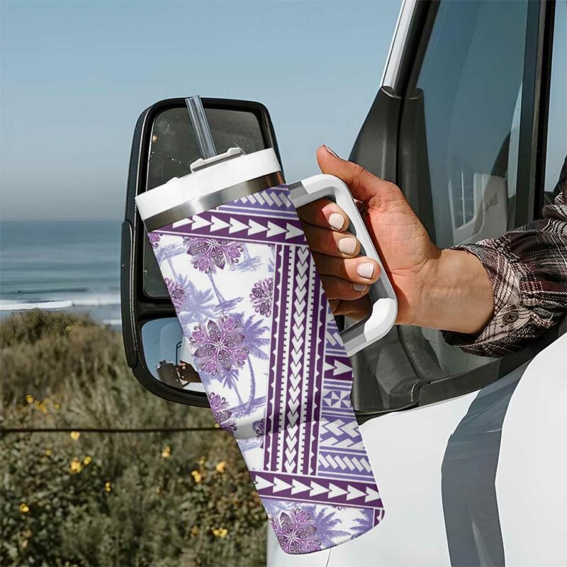 Hawaii Quilt Kakau Polynesian Lilac Custom Stanley Quencher 40oz Stainless Steel Tumbler With Handle - Threewoofs - Image 7