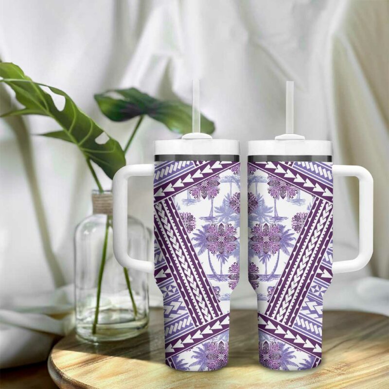Hawaii Quilt Kakau Polynesian Lilac Custom Stanley Quencher 40oz Stainless Steel Tumbler With Handle - Threewoofs - Image 9