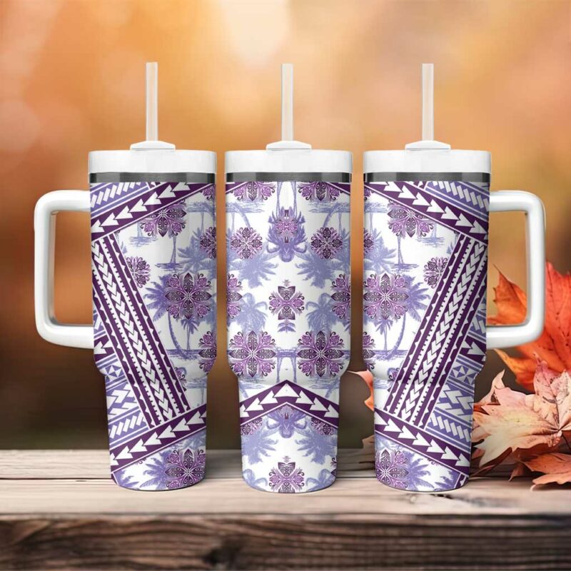 Hawaii Quilt Kakau Polynesian Lilac Custom Stanley Quencher 40oz Stainless Steel Tumbler With Handle - Threewoofs - Image 4