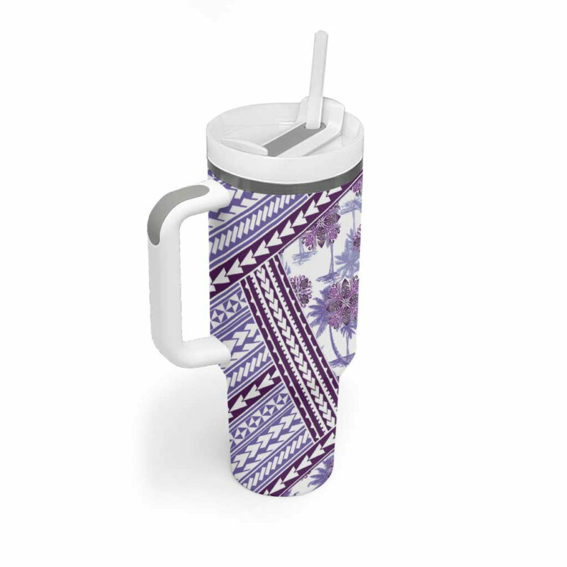 Hawaii Quilt Kakau Polynesian Lilac Custom Stanley Quencher 40oz Stainless Steel Tumbler With Handle - Threewoofs - Image 2
