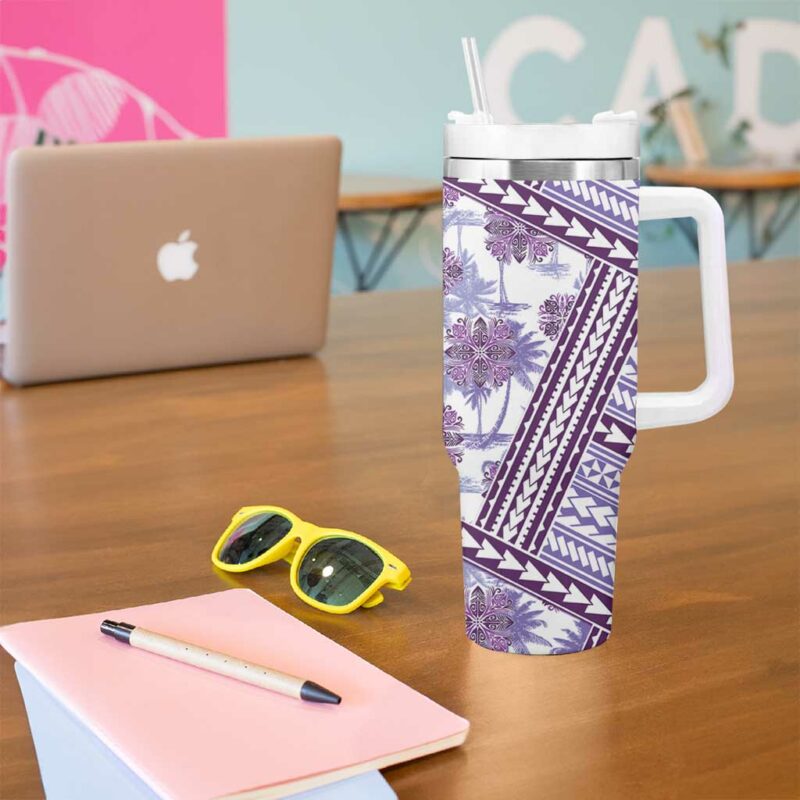 Hawaii Quilt Kakau Polynesian Lilac Custom Stanley Quencher 40oz Stainless Steel Tumbler With Handle - Threewoofs - Image 5
