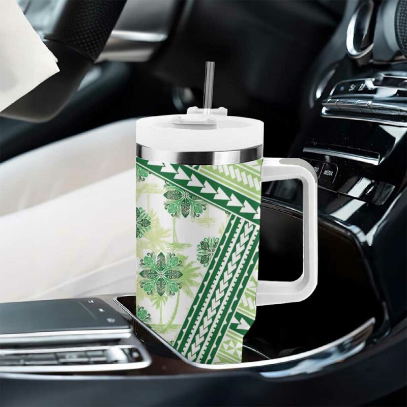 Hawaii Quilt Kakau Polynesian Olive Green Custom Stanley Quencher 40oz Stainless Steel Tumbler With Handle - Threewoofs - Image 8