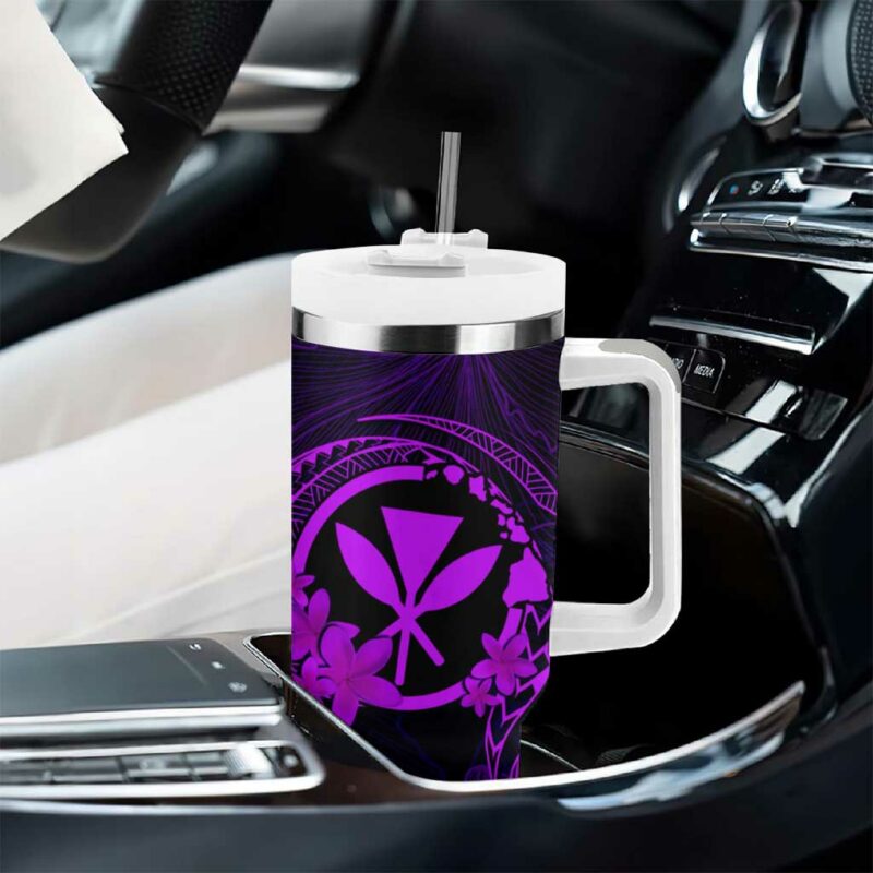 Hawaii Shaka Tattoo Mix Polynesian Plumeria Purple Custom Stanley Quencher 40oz Stainless Steel Tumbler With Handle - Threewoofs - Image 8