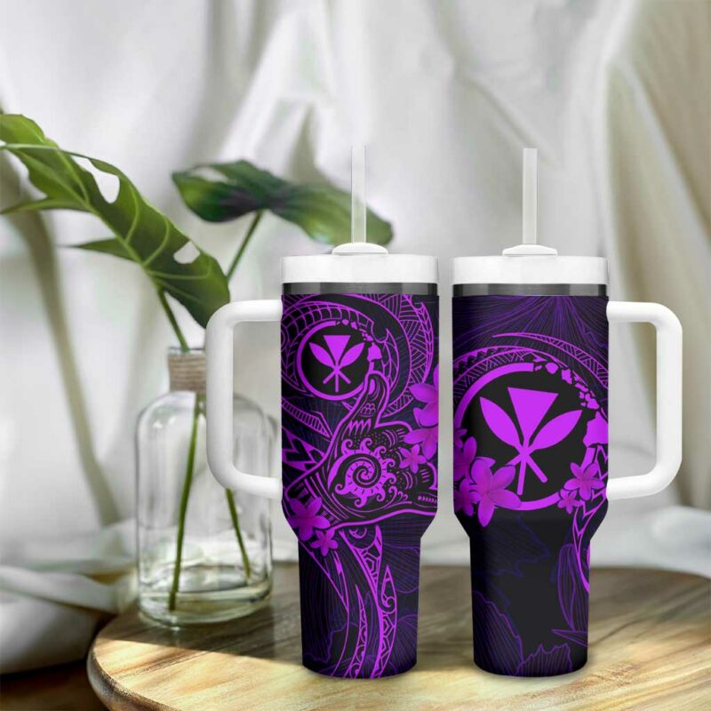 Hawaii Shaka Tattoo Mix Polynesian Plumeria Purple Custom Stanley Quencher 40oz Stainless Steel Tumbler With Handle - Threewoofs - Image 9