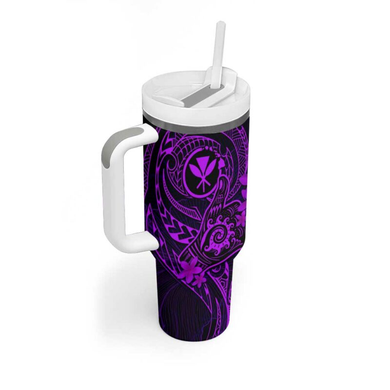 Hawaii Shaka Tattoo Mix Polynesian Plumeria Purple Custom Stanley Quencher 40oz Stainless Steel Tumbler With Handle - Threewoofs - Image 2