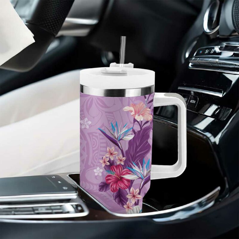 Hawaii Tropical Flowers Polynesian Tattoo Lavender Custom Stanley Quencher 40oz Stainless Steel Tumbler With Handle - Threewoofs - Image 8