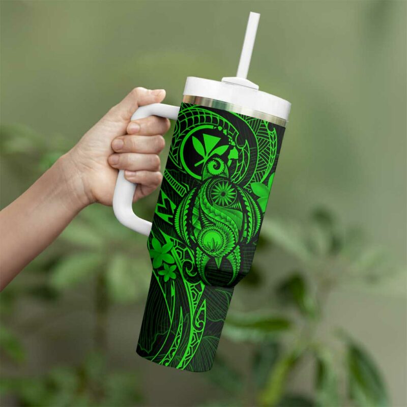 Hawaii Turtle Mix Polynesian Plumeria Green Custom Stanley Quencher 40oz Stainless Steel Tumbler With Handle - Threewoofs - Image 3