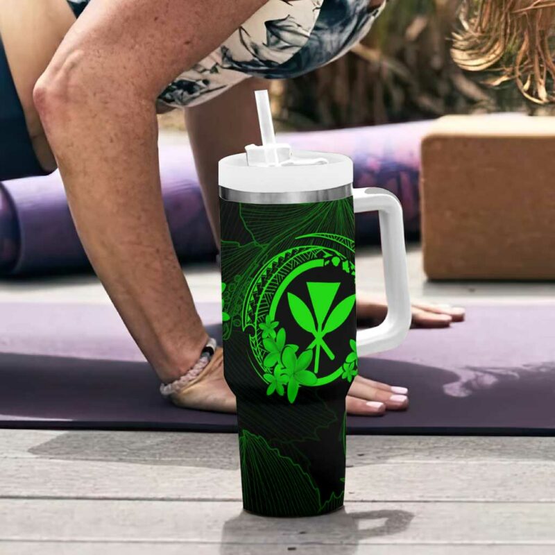 Hawaii Turtle Mix Polynesian Plumeria Green Custom Stanley Quencher 40oz Stainless Steel Tumbler With Handle - Threewoofs - Image 6
