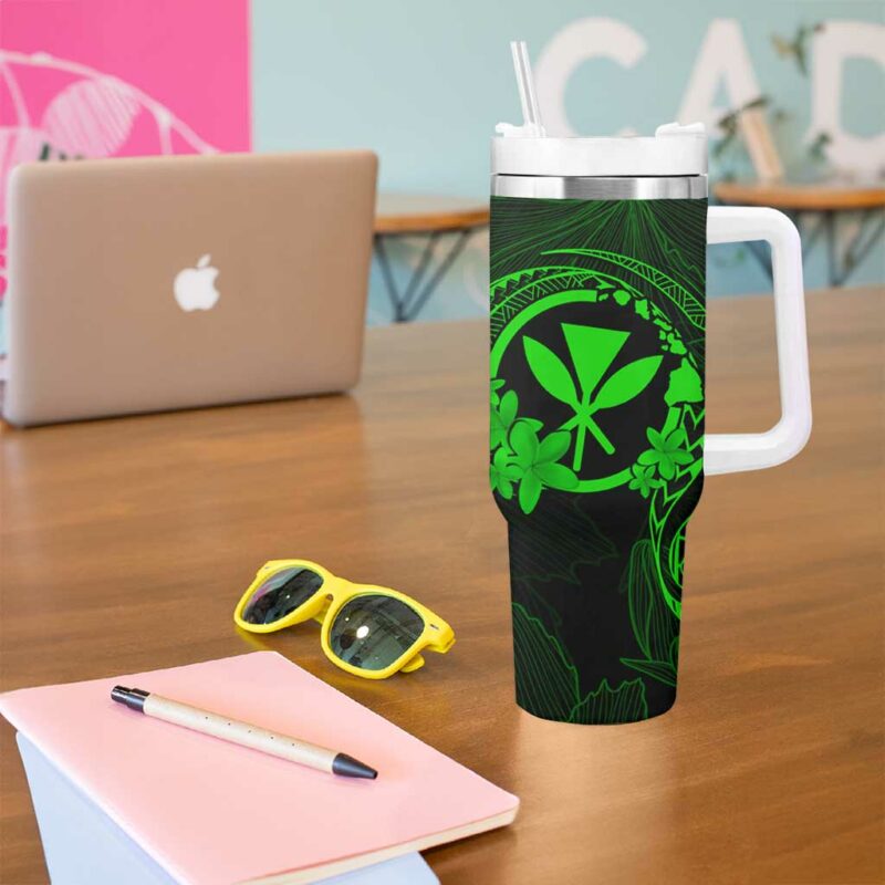 Hawaii Turtle Mix Polynesian Plumeria Green Custom Stanley Quencher 40oz Stainless Steel Tumbler With Handle - Threewoofs - Image 5