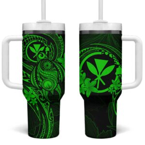 Hawaii Turtle Mix Polynesian Plumeria Green Custom Stanley Quencher 40oz Stainless Steel Tumbler With Handle - Threewoofs