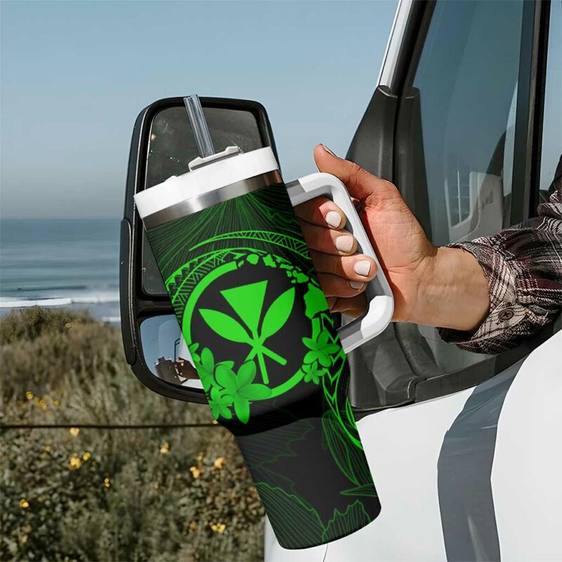 Hawaii Turtle Mix Polynesian Plumeria Green Custom Stanley Quencher 40oz Stainless Steel Tumbler With Handle - Threewoofs - Image 7