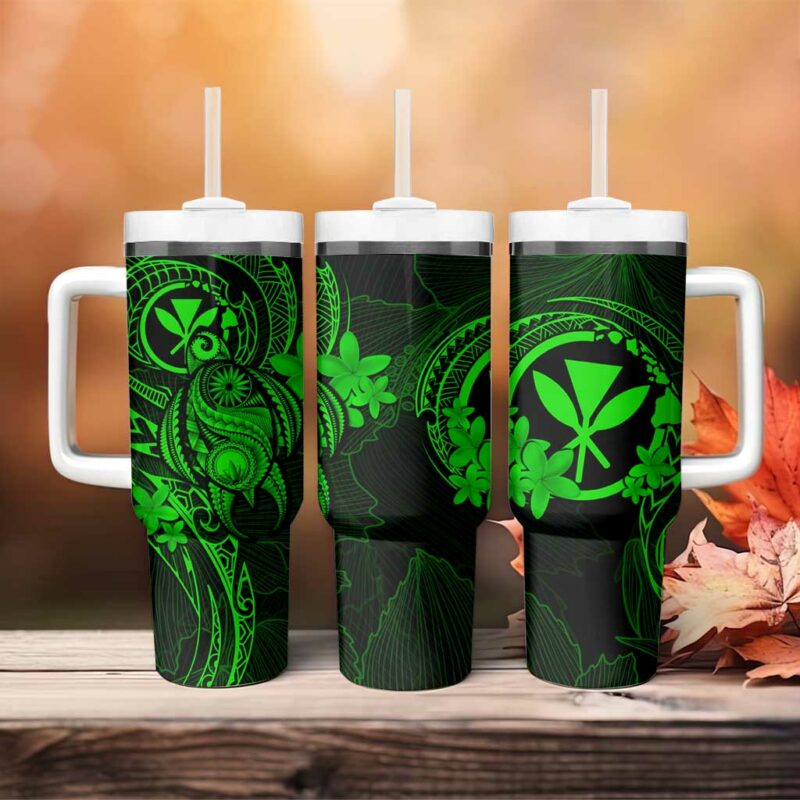 Hawaii Turtle Mix Polynesian Plumeria Green Custom Stanley Quencher 40oz Stainless Steel Tumbler With Handle - Threewoofs - Image 4