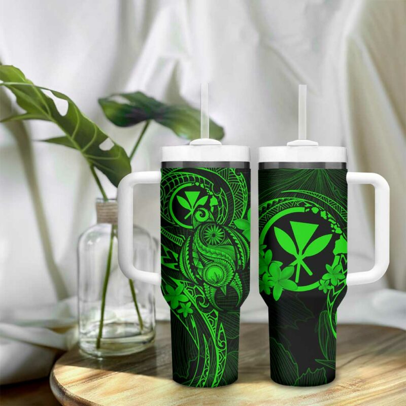Hawaii Turtle Mix Polynesian Plumeria Green Custom Stanley Quencher 40oz Stainless Steel Tumbler With Handle - Threewoofs - Image 9