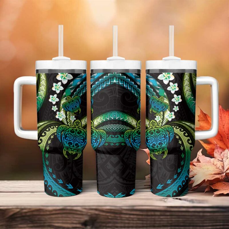 Hawaii Turtles Plumeria Custom Stanley Quencher 40oz Stainless Steel Tumbler With Handle - Threewoofs - Image 4