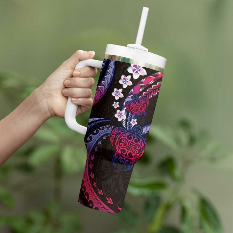 Hawaii Turtles Plumeria Custom Stanley Quencher 40oz Stainless Steel Tumbler With Handle - Threewoofs - Image 3