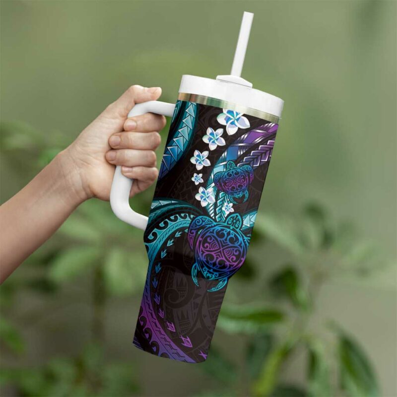 Hawaii Turtles Plumeria Custom Stanley Quencher 40oz Stainless Steel Tumbler With Handle - Threewoofs - Image 3