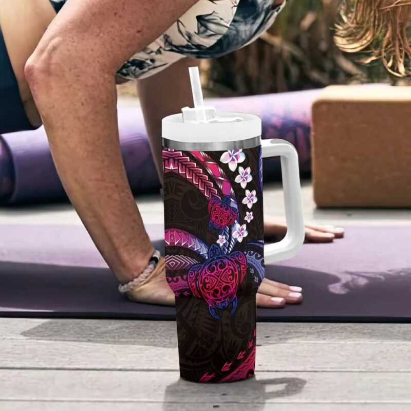 Hawaii Turtles Plumeria Custom Stanley Quencher 40oz Stainless Steel Tumbler With Handle - Threewoofs - Image 6