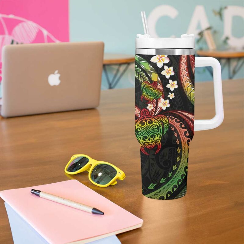Hawaii Turtles Plumeria Custom Stanley Quencher 40oz Stainless Steel Tumbler With Handle - Threewoofs - Image 5