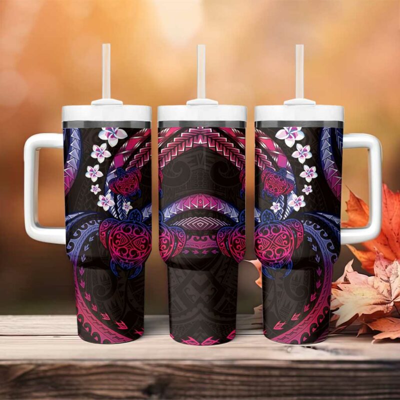 Hawaii Turtles Plumeria Custom Stanley Quencher 40oz Stainless Steel Tumbler With Handle - Threewoofs - Image 4