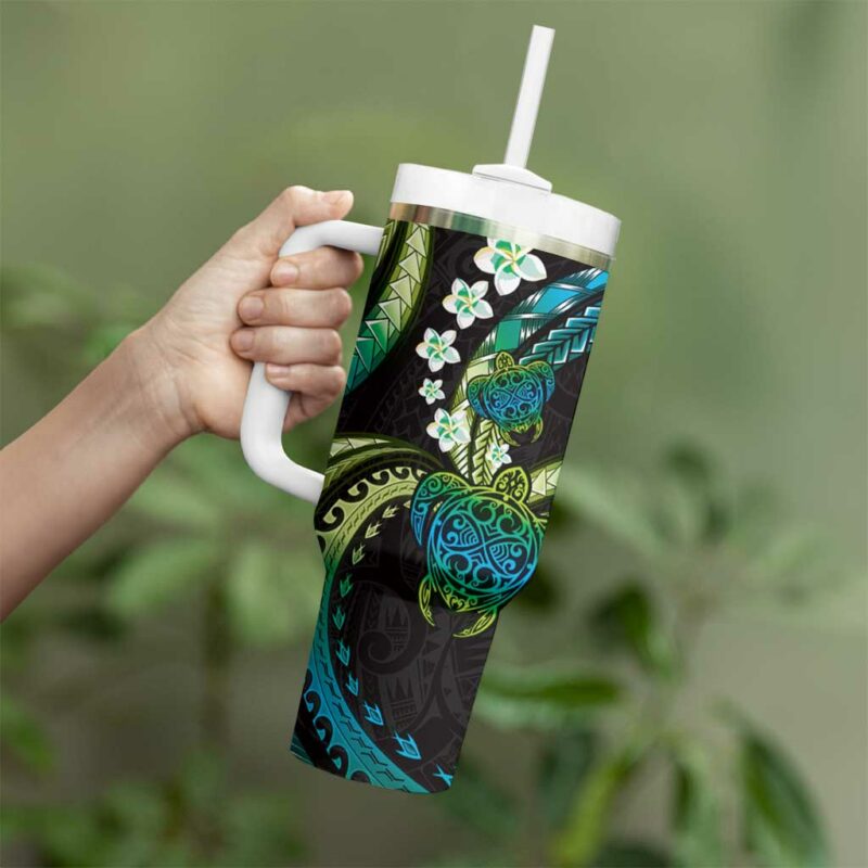 Hawaii Turtles Plumeria Custom Stanley Quencher 40oz Stainless Steel Tumbler With Handle - Threewoofs - Image 3