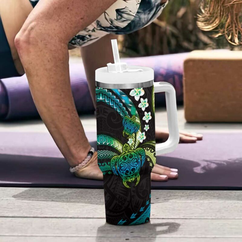 Hawaii Turtles Plumeria Custom Stanley Quencher 40oz Stainless Steel Tumbler With Handle - Threewoofs - Image 6
