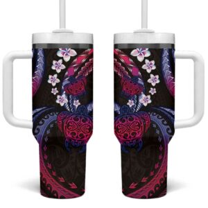 Hawaii Turtles Plumeria Custom Stanley Quencher 40oz Stainless Steel Tumbler With Handle - Threewoofs