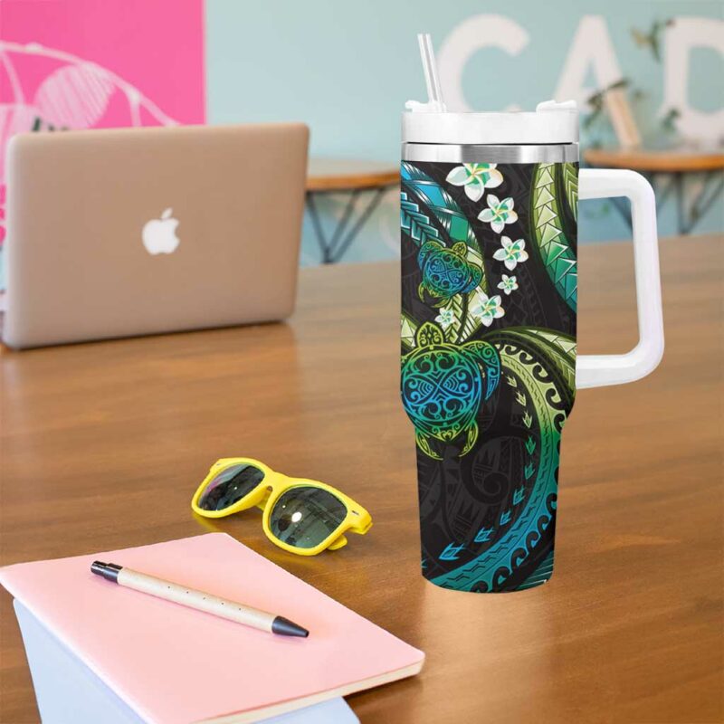 Hawaii Turtles Plumeria Custom Stanley Quencher 40oz Stainless Steel Tumbler With Handle - Threewoofs - Image 5