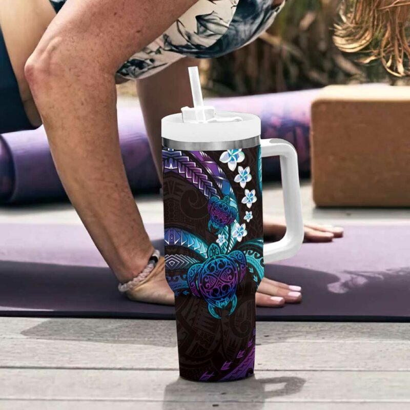 Hawaii Turtles Plumeria Custom Stanley Quencher 40oz Stainless Steel Tumbler With Handle - Threewoofs - Image 6