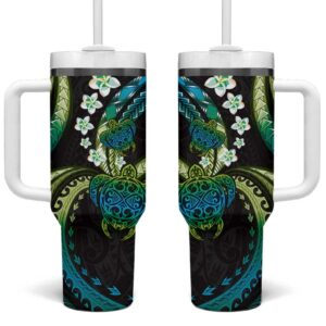 Hawaii Turtles Plumeria Custom Stanley Quencher 40oz Stainless Steel Tumbler With Handle - Threewoofs
