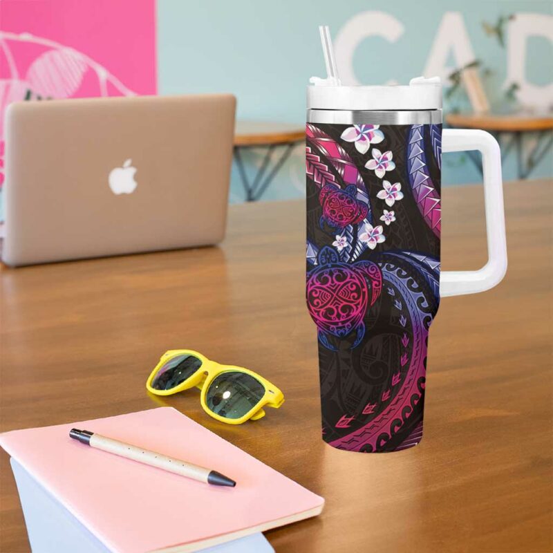 Hawaii Turtles Plumeria Custom Stanley Quencher 40oz Stainless Steel Tumbler With Handle - Threewoofs - Image 5