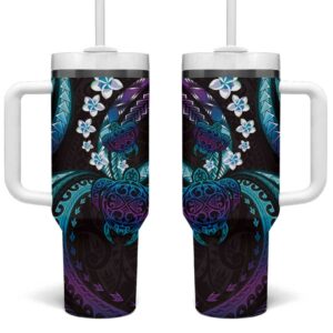 Hawaii Turtles Plumeria Custom Stanley Quencher 40oz Stainless Steel Tumbler With Handle - Threewoofs