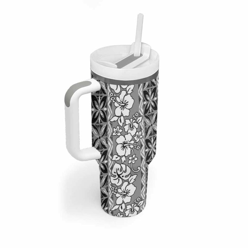 Hawaii Vintage Gray Hibiscus Tapa Custom Stanley Quencher 40oz Stainless Steel Tumbler With Handle - Threewoofs - Image 2