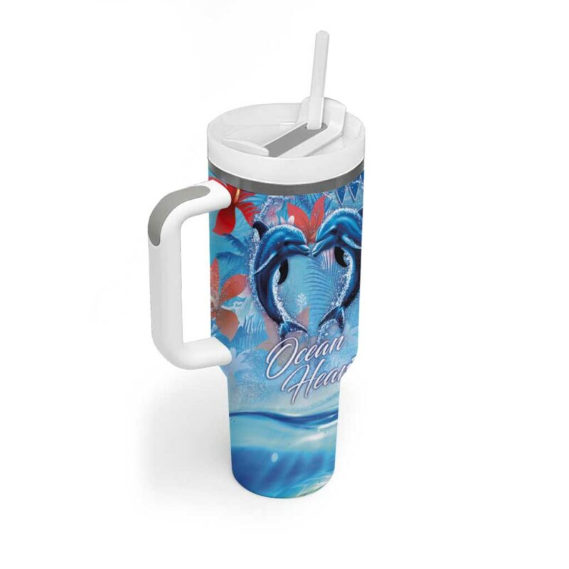 Hawaiian Dolphin Love Ocean Heart Custom Stanley Quencher 40oz Stainless Steel Tumbler With Handle - Threewoofs - Image 2