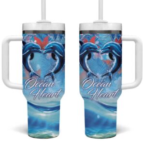 Hawaiian Dolphin Love Ocean Heart Custom Stanley Quencher 40oz Stainless Steel Tumbler With Handle - Threewoofs