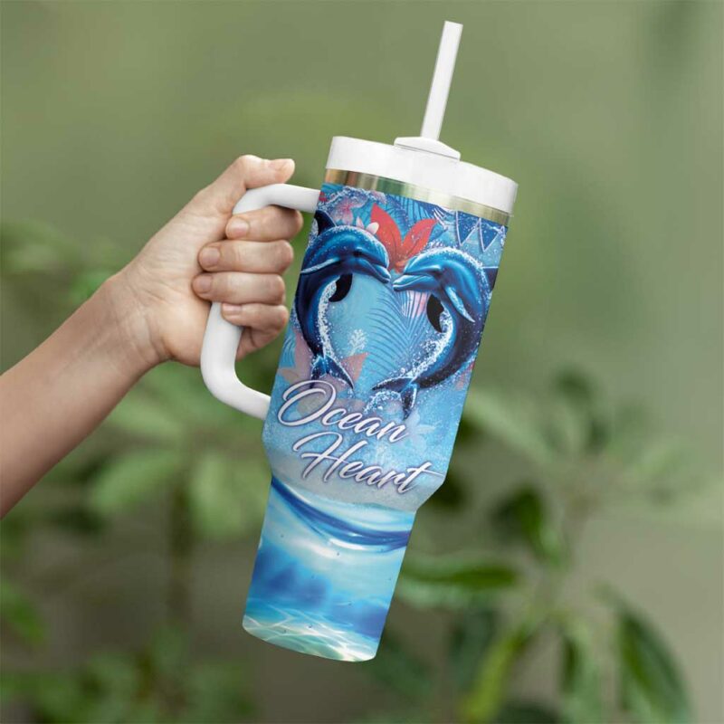 Hawaiian Dolphin Love Ocean Heart Custom Stanley Quencher 40oz Stainless Steel Tumbler With Handle - Threewoofs - Image 3