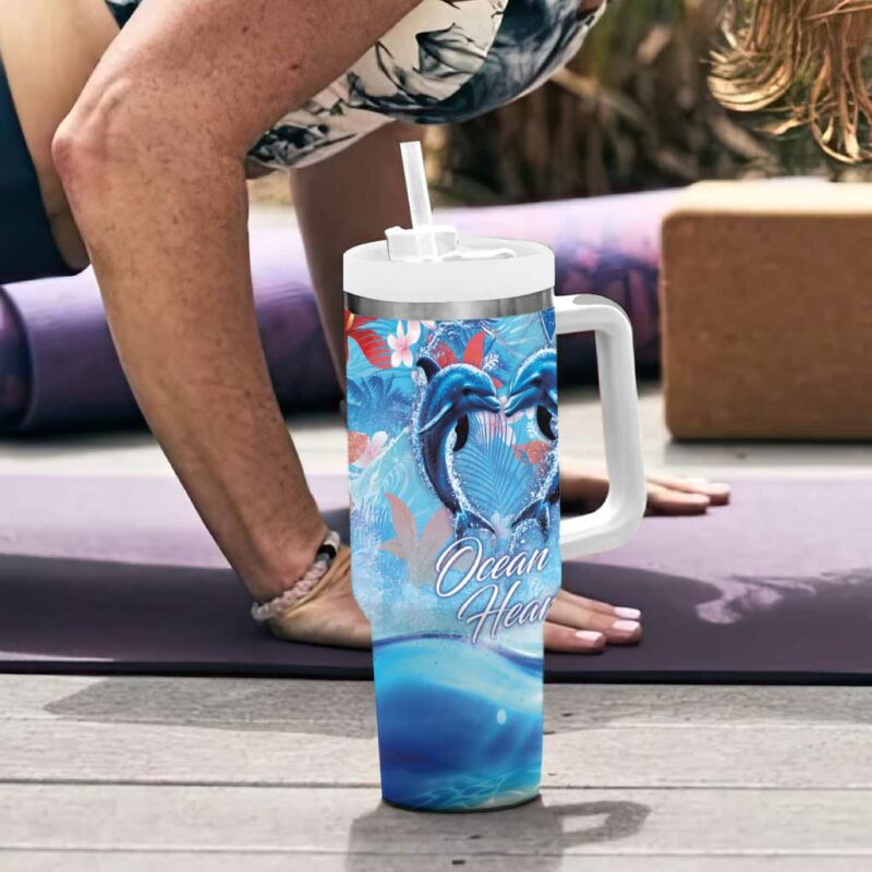 Hawaiian Dolphin Love Ocean Heart Custom Stanley Quencher 40oz Stainless Steel Tumbler With Handle - Threewoofs - Image 6