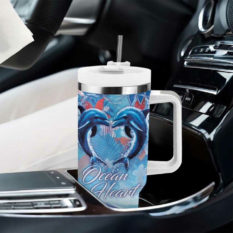 Hawaiian Dolphin Love Ocean Heart Custom Stanley Quencher 40oz Stainless Steel Tumbler With Handle - Threewoofs - Image 8