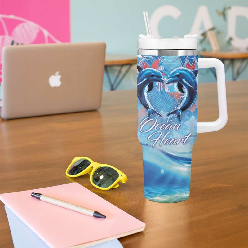 Hawaiian Dolphin Love Ocean Heart Custom Stanley Quencher 40oz Stainless Steel Tumbler With Handle - Threewoofs - Image 5